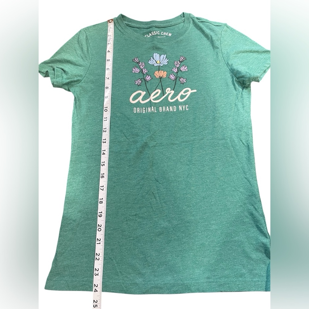 Aeropostale Green Floral Graphic Short Sleeve Classic Crew T-Shirt Medium Junior - Picture 2 of 9